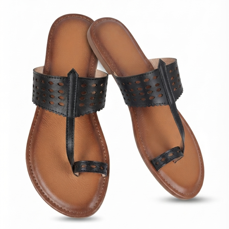 kaosiss brown kolhapuri flats for women 16281ls